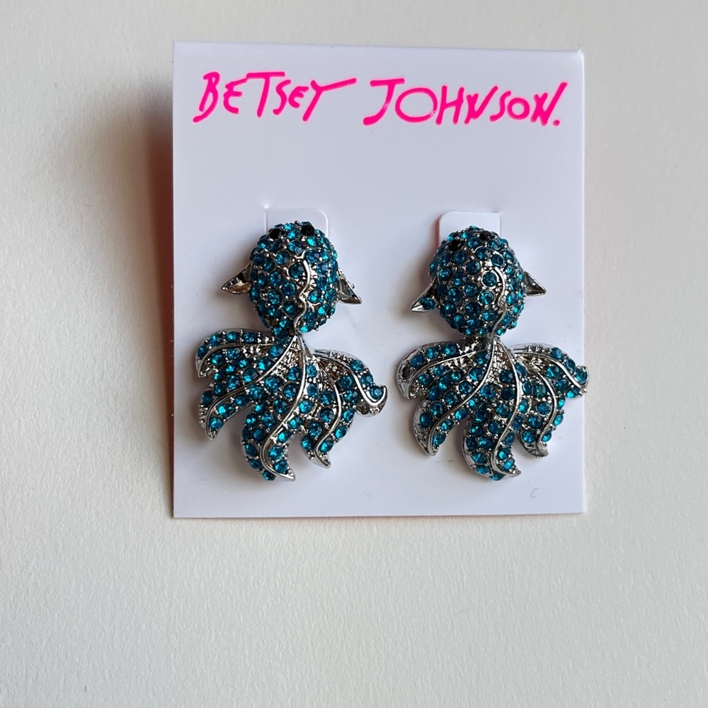 Betsey Johnson Teal and Silver Bird Earrings